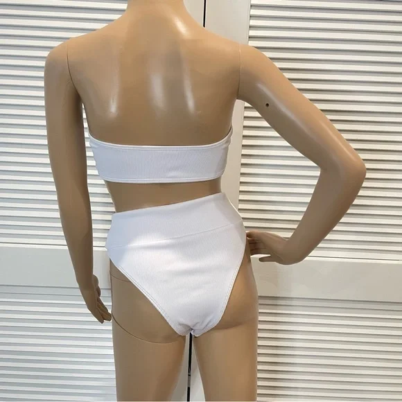White Ribbed Bandeau Bikini Set - Picture 3 of 5